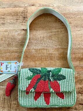 NWT Viral TikTok Beaded Red Hot Chili Pepper Shoulder Purse Bag - Green & Red